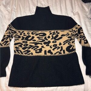 THML Black and Tan Animal Print Turtleneck Sweater
